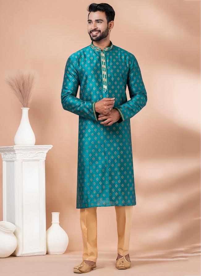 Banarasi Dhupion  Rama Green Traditional Wear Weaving Kurta Pajama